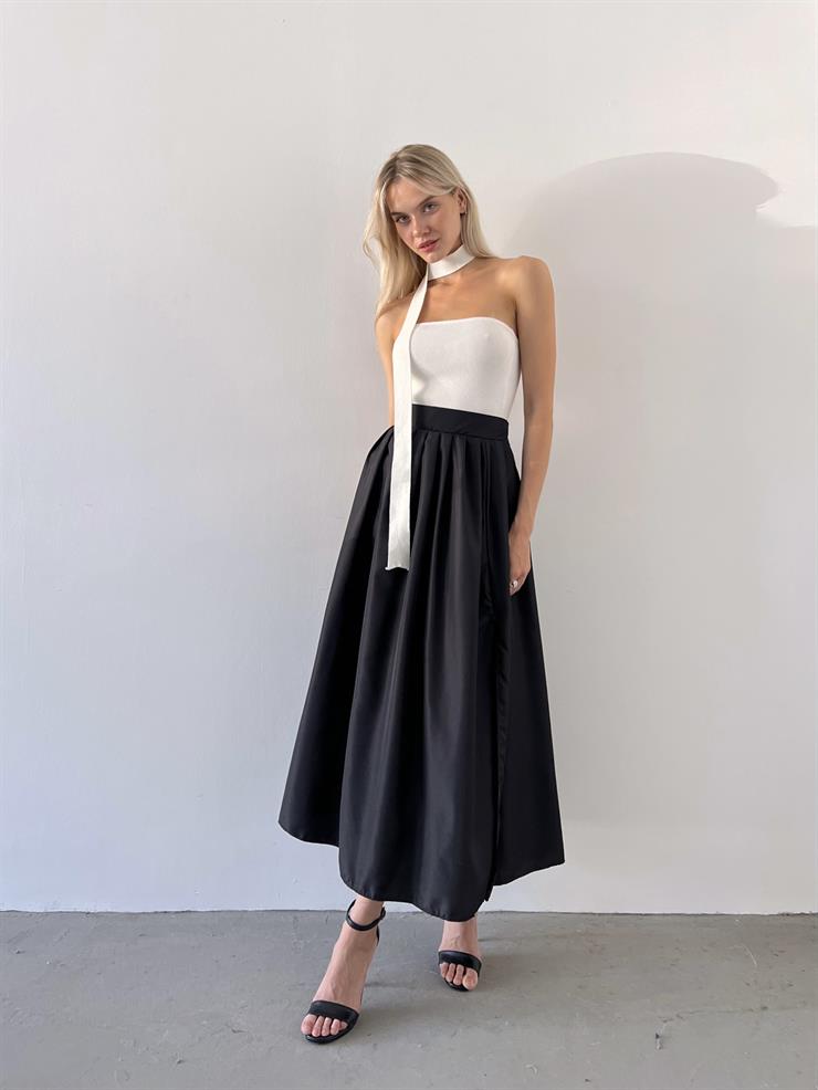 Yüksek Bel Yandan Yırtmaçlı Tegan Kadın Siyah Paraşüt Etek 23Y000565