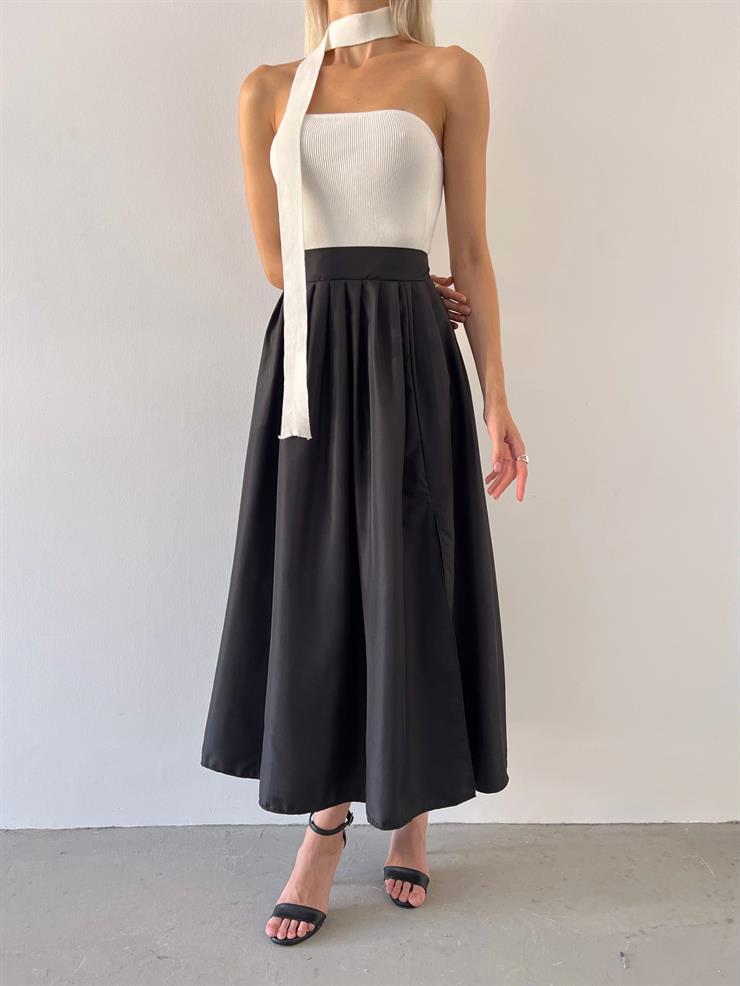 Yüksek Bel Yandan Yırtmaçlı Tegan Kadın Siyah Paraşüt Etek 23Y000565