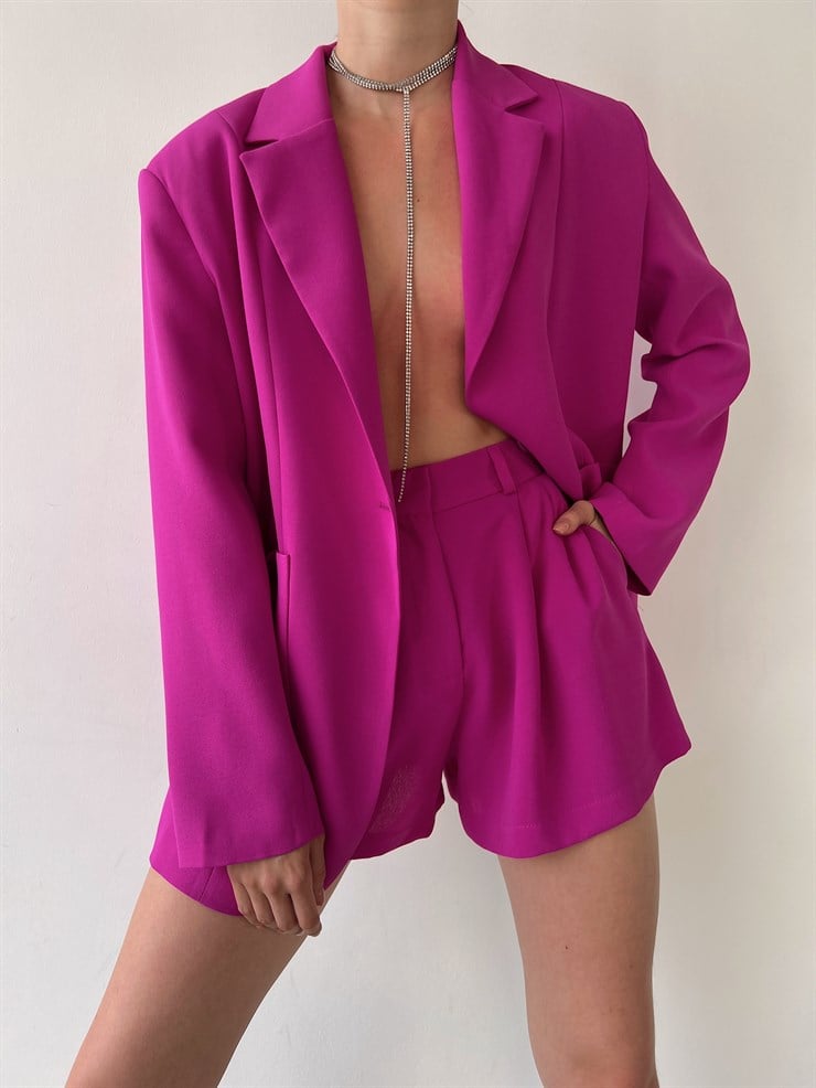 Tek Düğme Büyük Cepli Boyfriend Mirena Kadın Fuşya Ceket 22Y000370