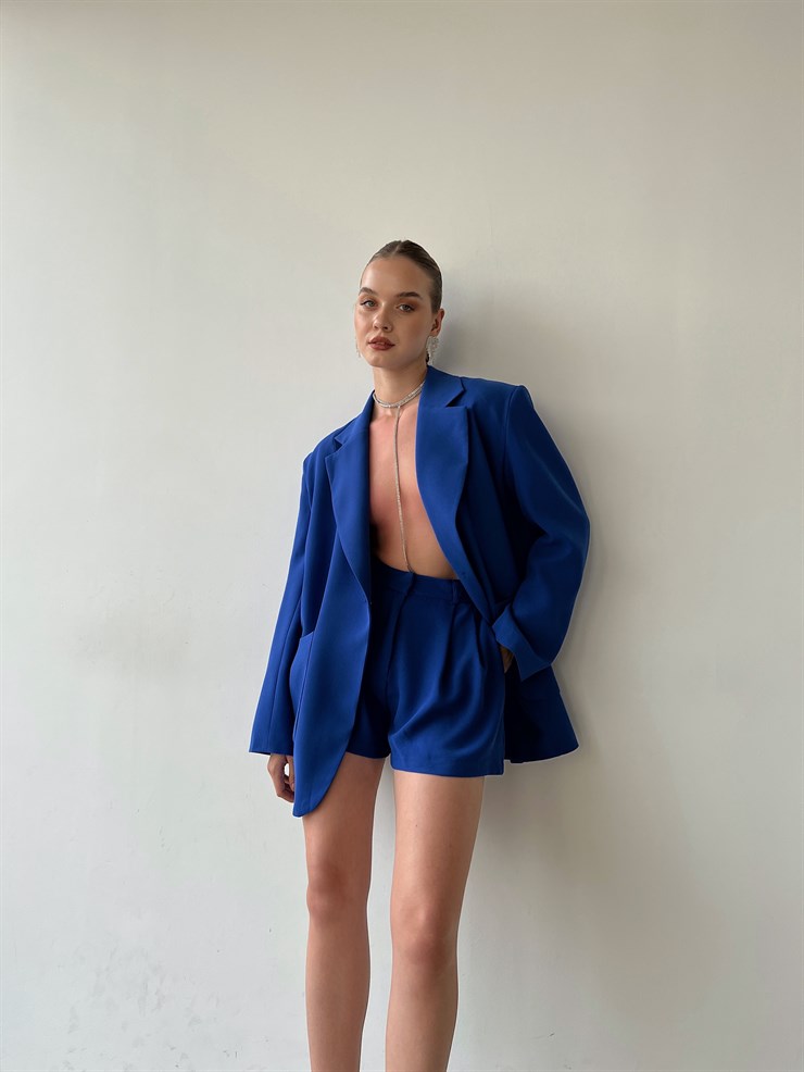 Tek Düğme Büyük Cepli Boyfriend Mirena Kadın Saks Ceket 22Y000370