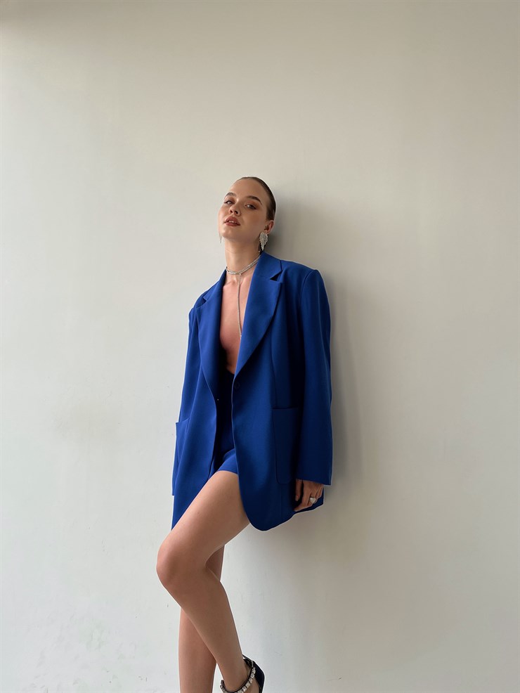 Tek Düğme Büyük Cepli Boyfriend Mirena Kadın Saks Ceket 22Y000370