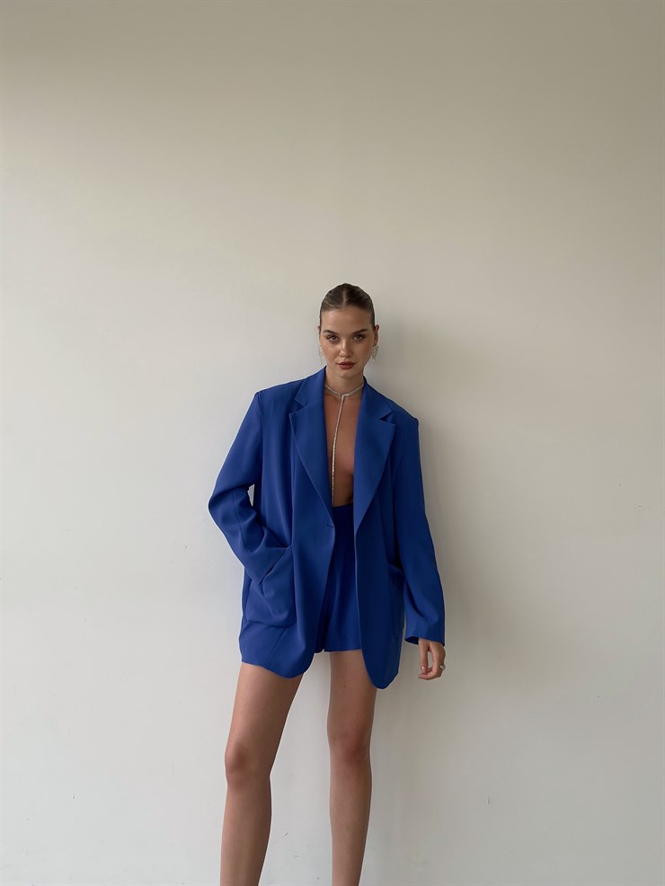 Tek Düğme Büyük Cepli Boyfriend Mirena Kadın Saks Ceket 22Y000370