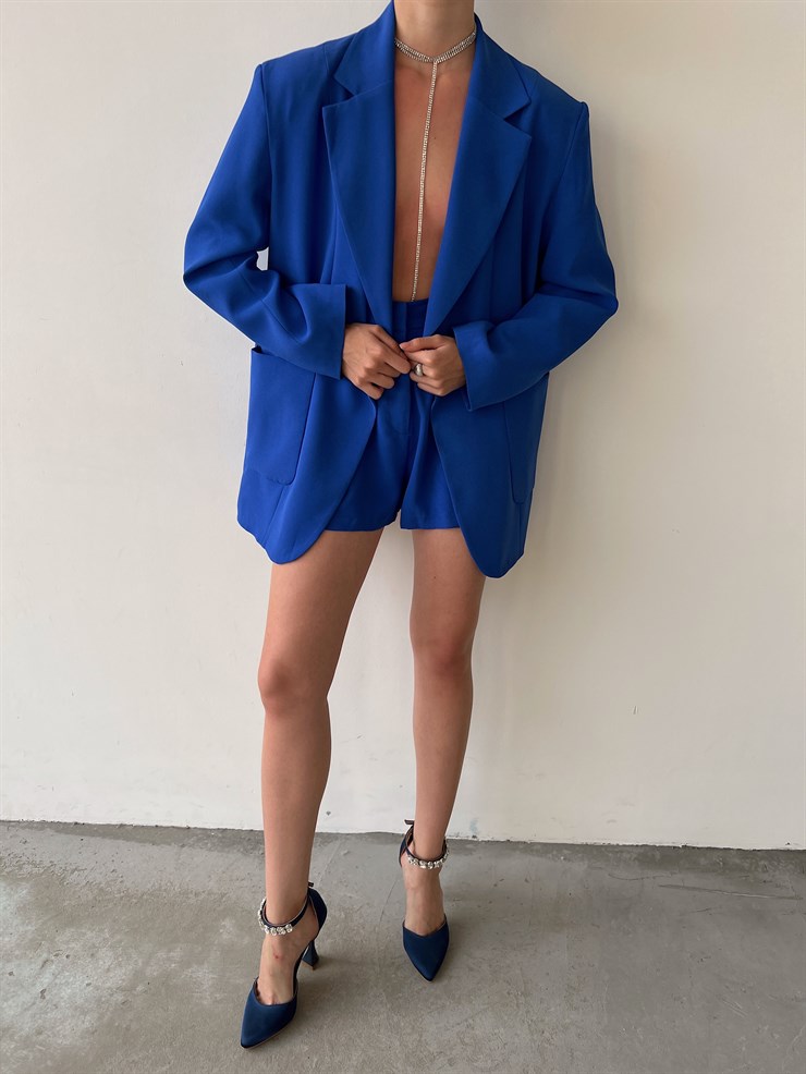 Tek Düğme Büyük Cepli Boyfriend Mirena Kadın Saks Ceket 22Y000370