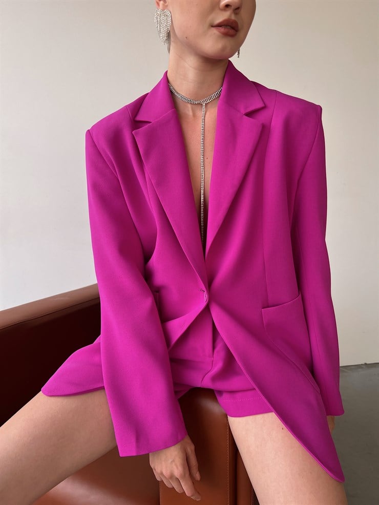 Tek Düğme Büyük Cepli Boyfriend Mirena Kadın Fuşya Ceket 22Y000370