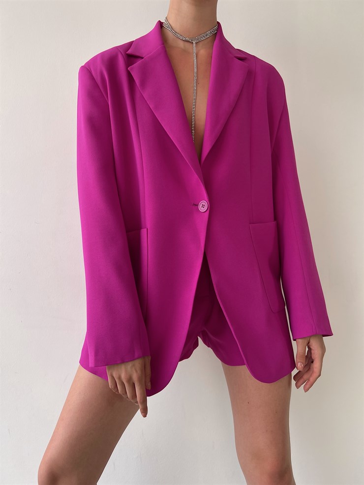 Tek Düğme Büyük Cepli Boyfriend Mirena Kadın Fuşya Ceket 22Y000370