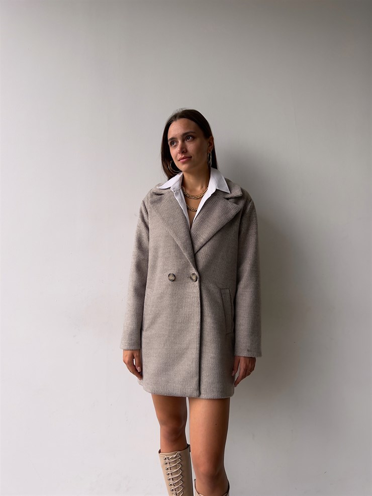 Tek Düğme Kapamalı Yanları Cepli Nerve Kadın Vizon Kaşe Kaban 23K000165