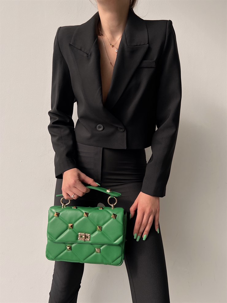 Tek Düğmeli Kruvaze Sarah Kadın Siyah Crop Ceket 22Y000055