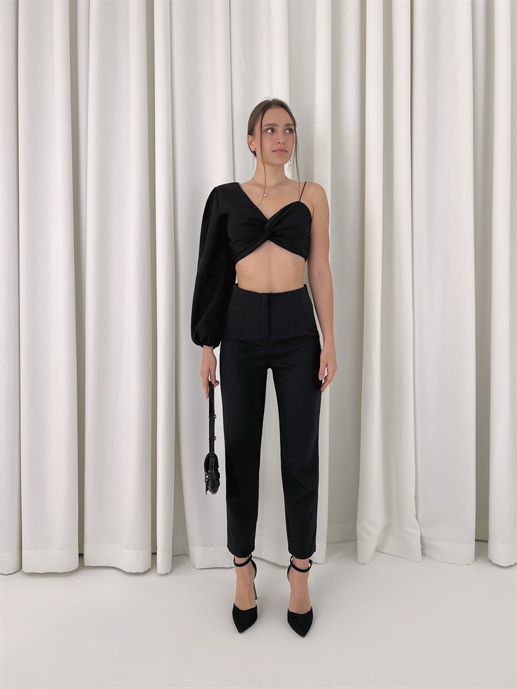 Tek Kol Alt Yüksek Bel Kornelije Kadın Siyah İkili Takım 23K000416