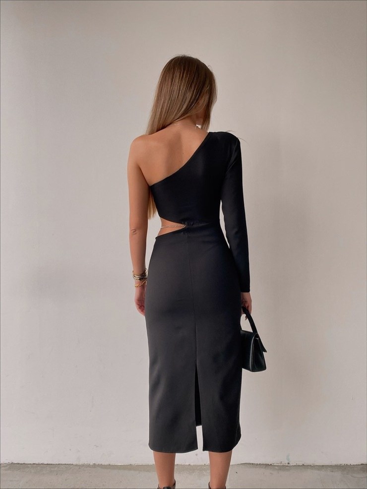 Tek Kol Bel Dekolteli Rochella Kadın Siyah Elbise 22K000421