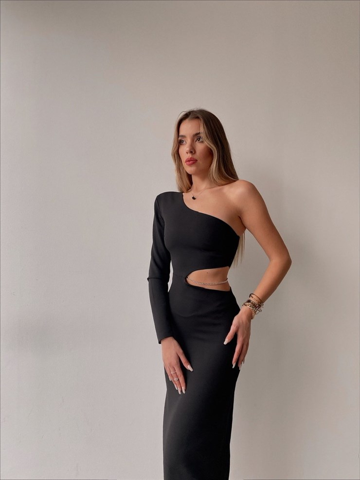 Tek Kol Bel Dekolteli Rochella Kadın Siyah Elbise 22K000421