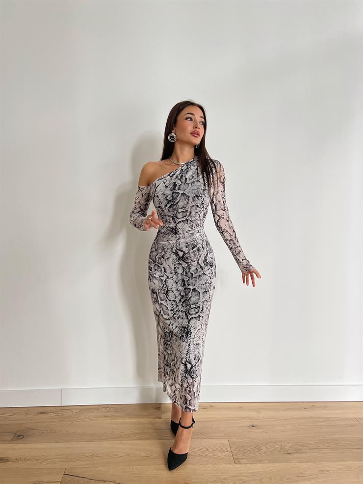 Tek Kol Beli Drape Detaylı Agosto Kadın Siyah Elbise 24k000123