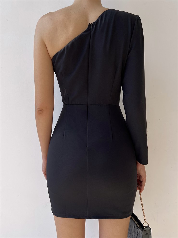 Tek Kol Göğüs Ve Yırtmaç Zincir Deaylı Gonzalo Kadın Siyah Elbise 22Y000289