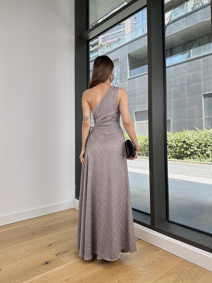 Tek omuz Beli Pencere Detaylı Darina Gri Kadın Elbise 25Y437