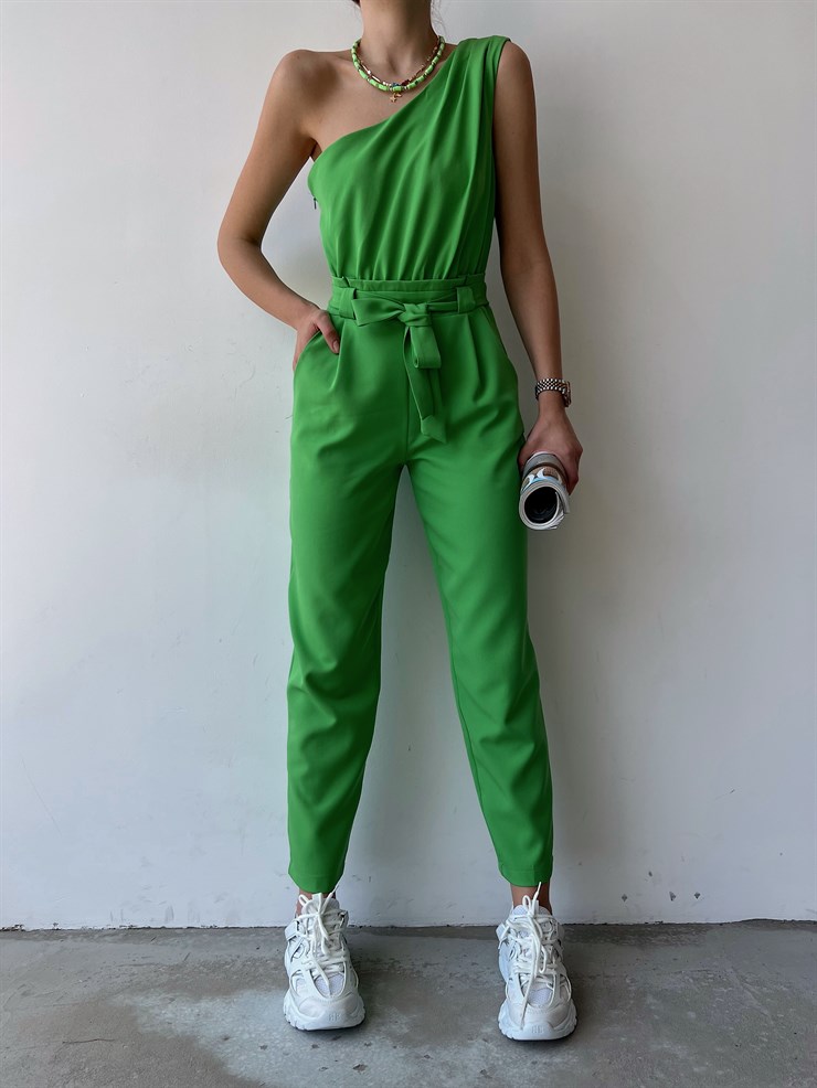 Tek Omuz Drapeli Marlon Kadın Yeşil Tulum 22Y000228