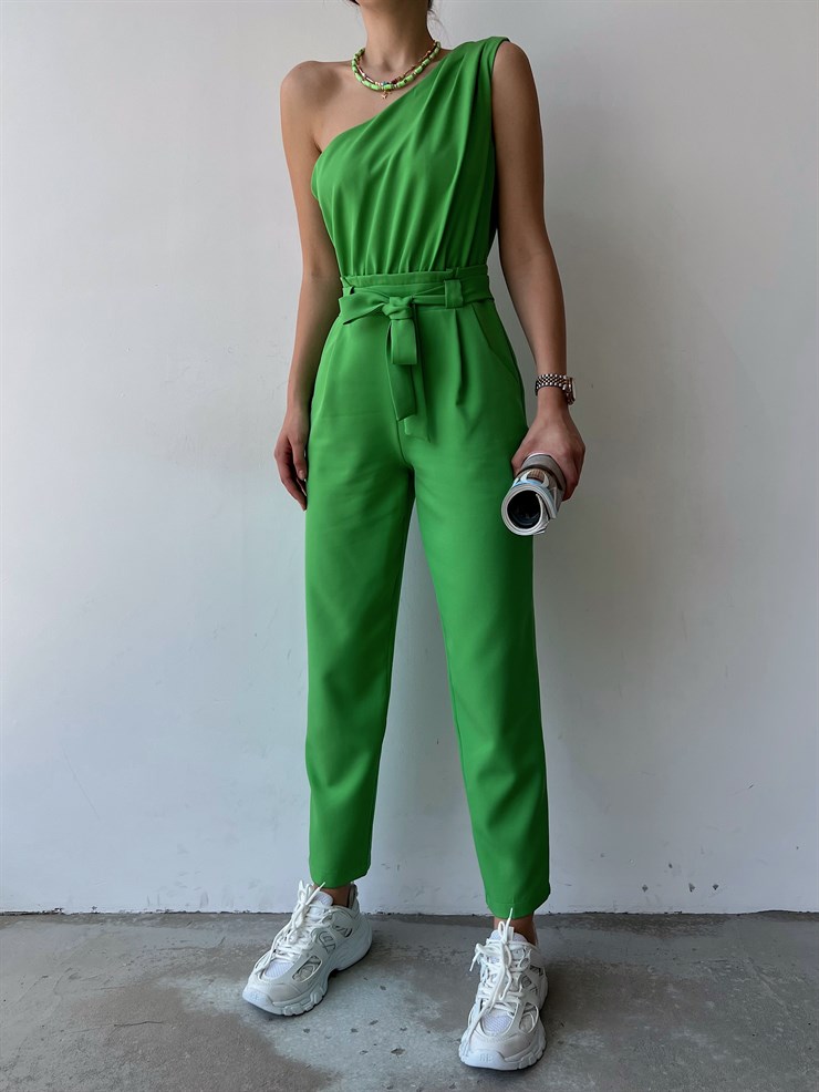 Tek Omuz Drapeli Marlon Kadın Yeşil Tulum 22Y000228