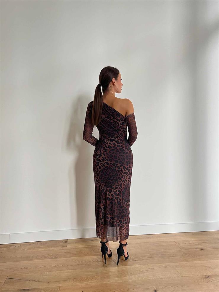 Tek Omzu Açık Omuz Ve Beli Drape Detaylı Yulia Kadın Renkli Midi Elbise 24k000078