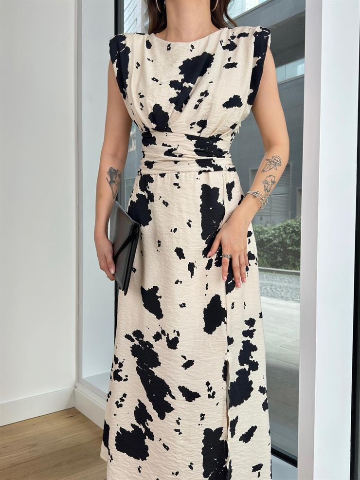 Omuz Vatkalı Belden Oturtmalı Ve Drapeli Thiago Kadın Taş Elbise 24Y335