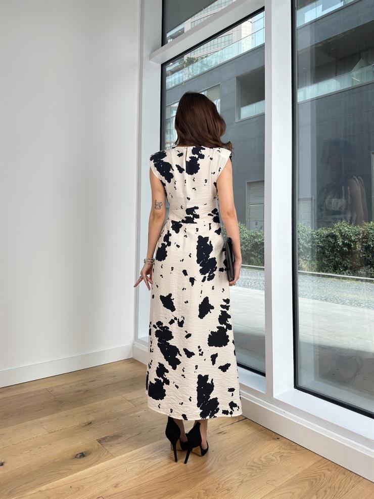 Omuz Vatkalı Belden Oturtmalı Ve Drapeli Thiago Kadın Taş Elbise 24Y335