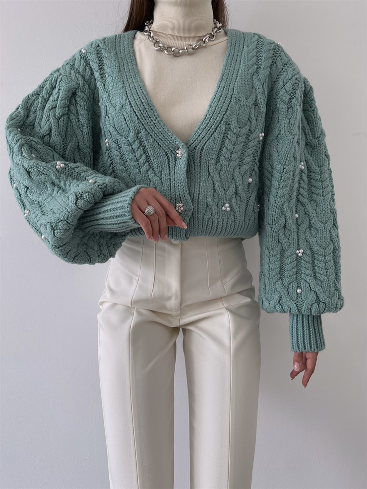 Ön Düğme Kapamalı V Yaka Thiego Kadın Mint Hırka 23K000265