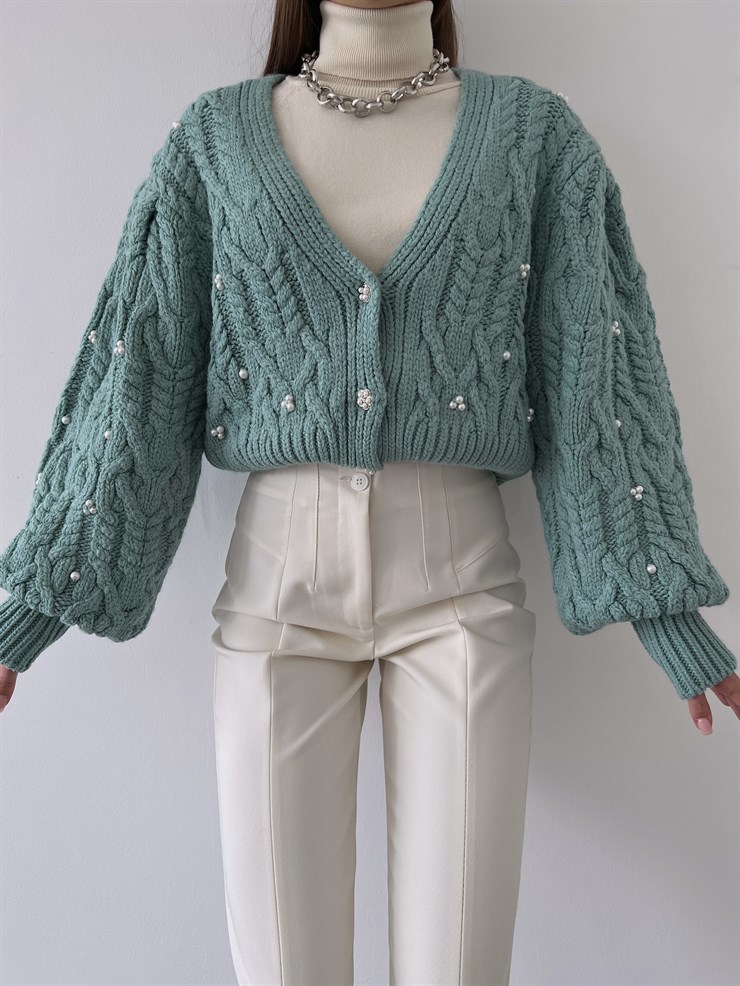 Ön Düğme Kapamalı V Yaka Thiego Kadın Mint Hırka 23K000265