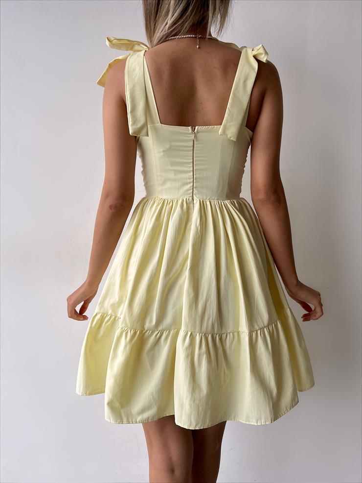Bağlanabilir Kalın Askı Belden Oturtmalı Tiana Kadın Sarı Mini Elbise 23Y000253