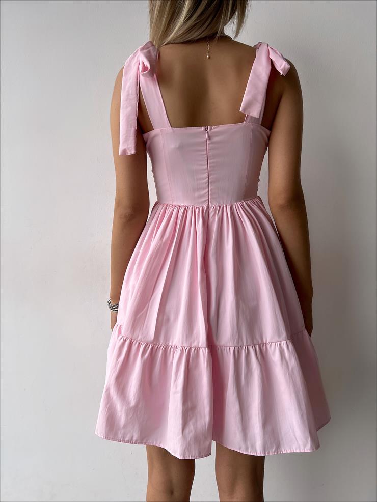 Bağlanabilir Kalın Askı Belden Oturtmalı Tiana Kadın Pembe Mini Elbise 23Y000253