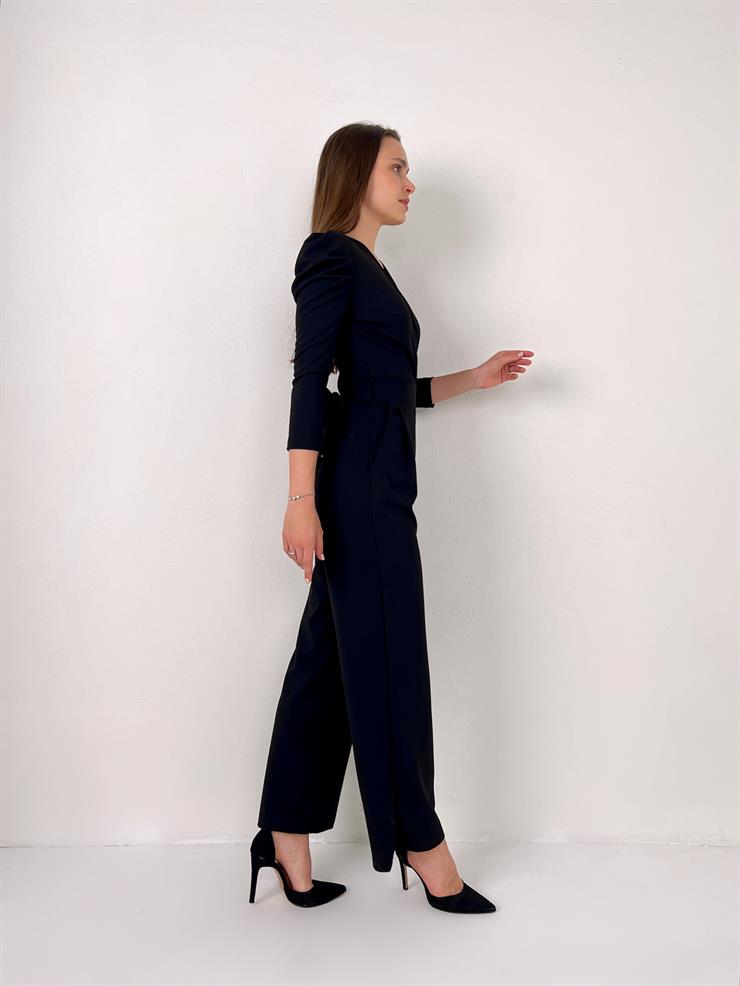 Kruvaze Yaka Karpuz Kol Tinaya Kadın Siyah Tulum 23Y000091