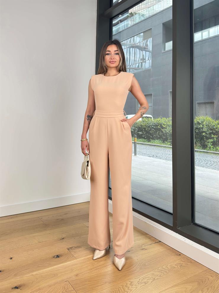 Kolsuz Belden Bağlamalı Tırast Taş Kadın Tulum 25Y272