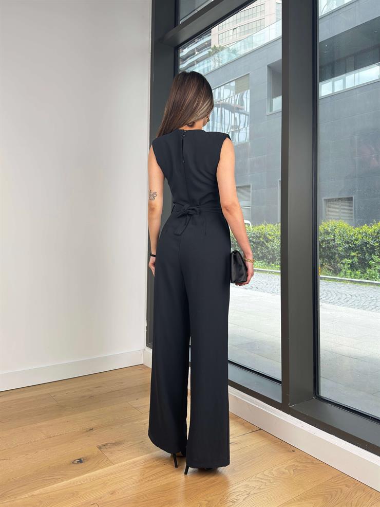 Kolsuz Belden Bağlamalı Tırast Siyah Kadın Tulum 25Y272