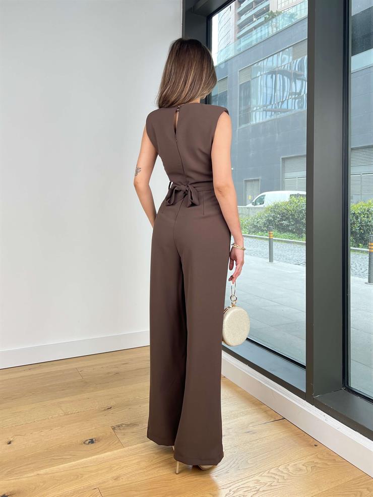 Kolsuz Belden Bağlamalı Tırast Kahve Kadın Tulum 25Y272