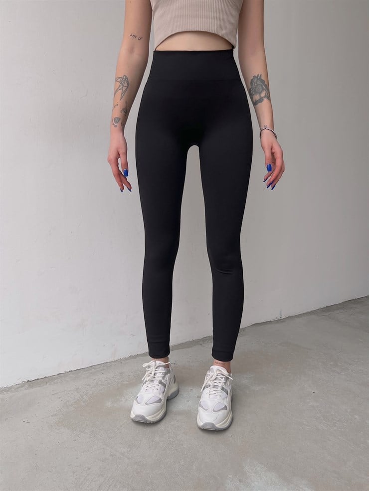 Toparlayıcı Yüksek Lastik Bel Nayelia Kadın Siyah Tayt 22K000584