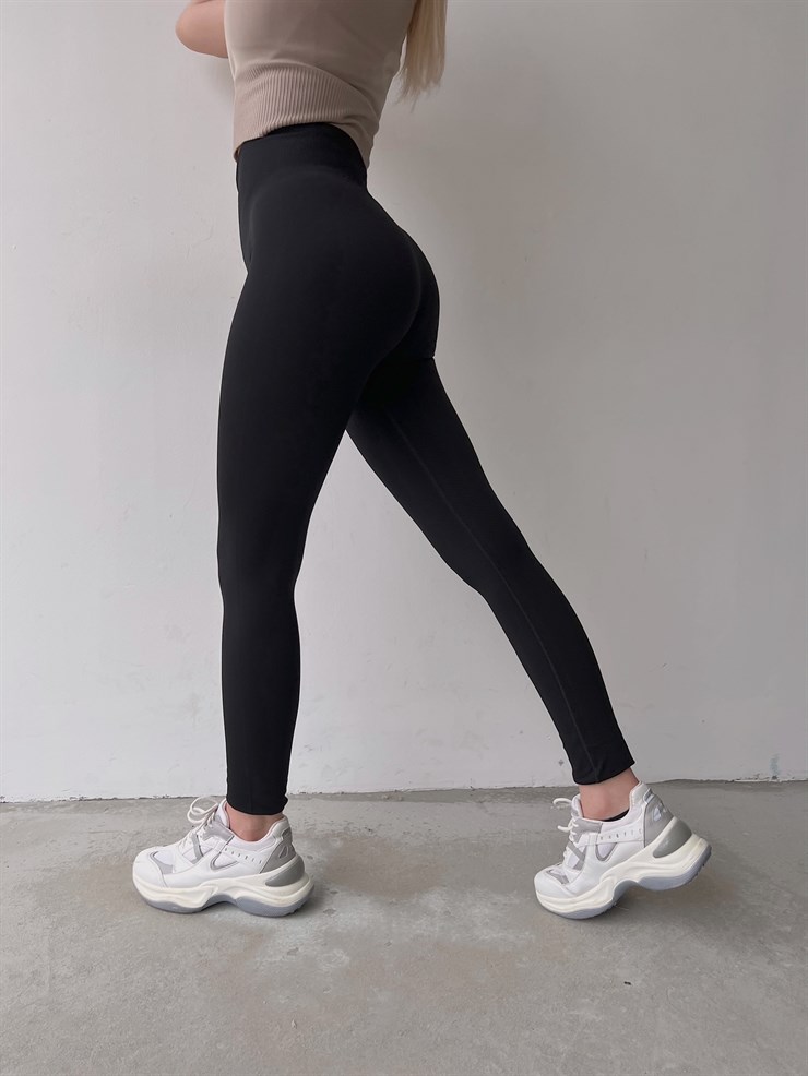 Toparlayıcı Yüksek Lastik Bel Nayelia Kadın Siyah Tayt 22K000584