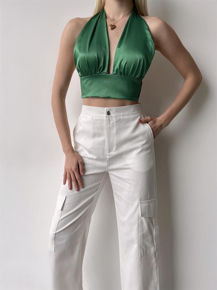 Yüksek Bel Arkası Lastikli Yanları Cepli Heny Kadın Ekru Kargo Pantolon 23Y000231