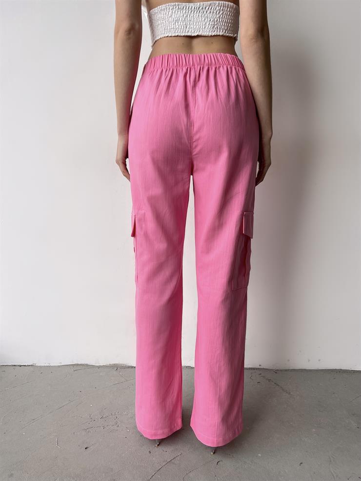 Yüksek Bel Arkası Lastikli Yanları Cepli Heny Kadın Pembe Kargo Pantolon 23Y000231