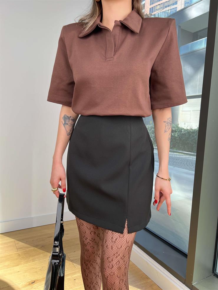 Polo Yaka Tryor Kahve Kadın Tshirt 25Y052