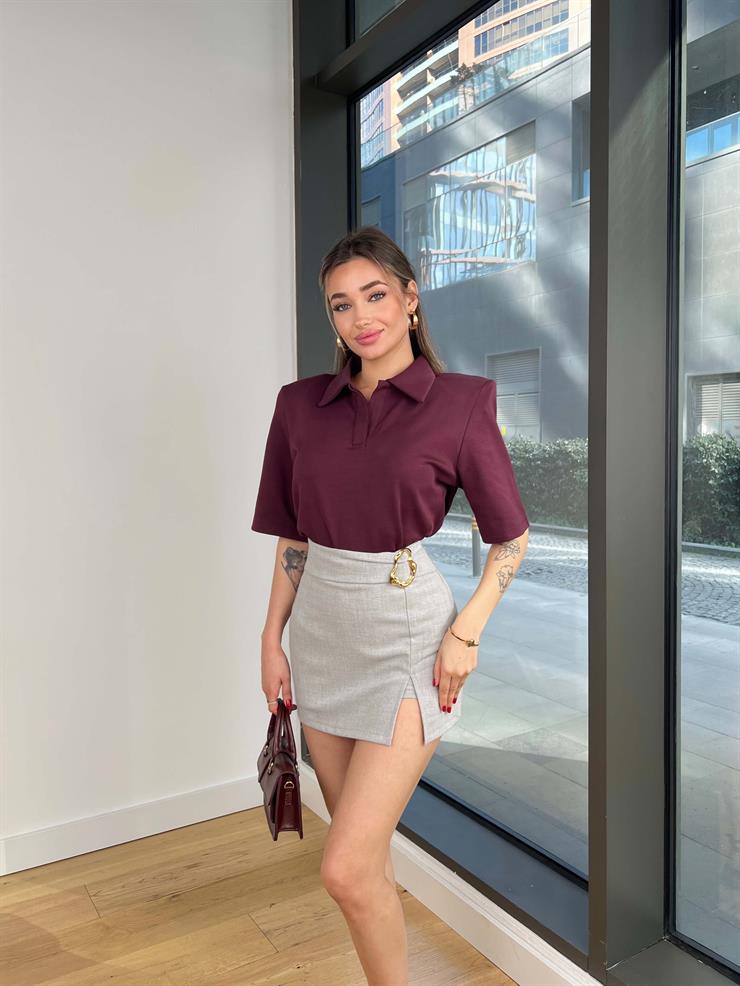 Polo Yaka Tryor Bordo Kadın Tshirt 25Y052