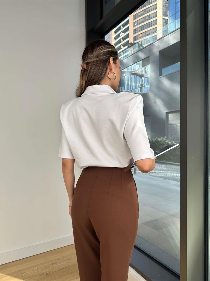 Polo Yaka Tryor Beyaz Kadın Tshirt 25Y052