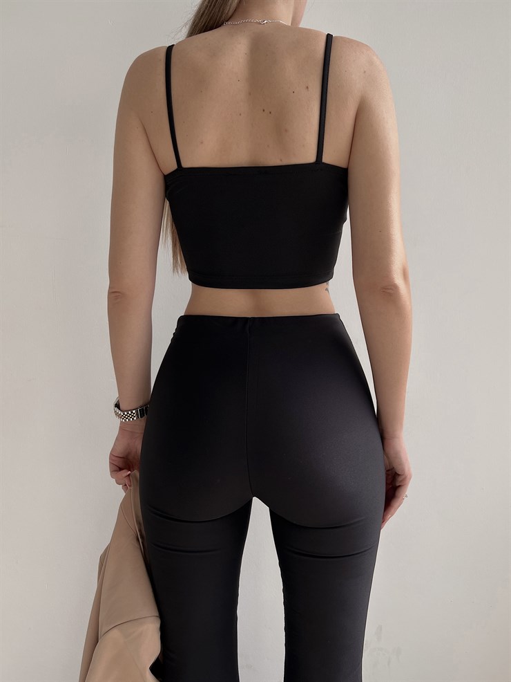 Üçgen Yaka Askılı Kadın Siyah Crop Atlet 21Y000211