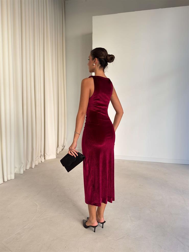 Drape Detaylı Urien Mor Kadın Kadife Elbise 26K264