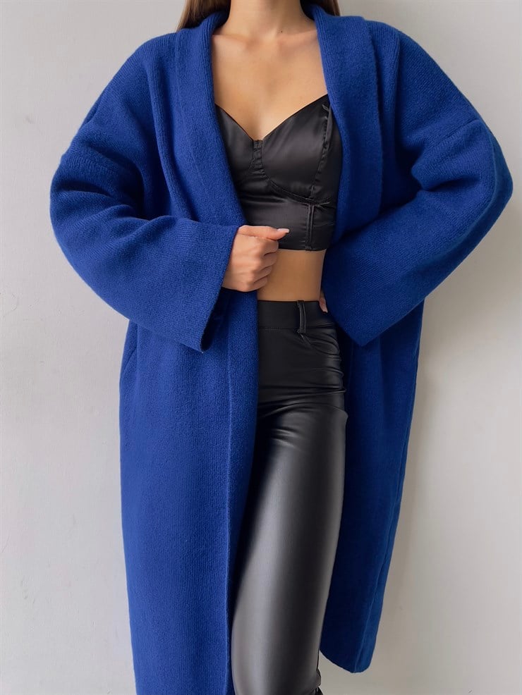 Uzun Triko Christopher Kadın Saks Hırka 23K000135