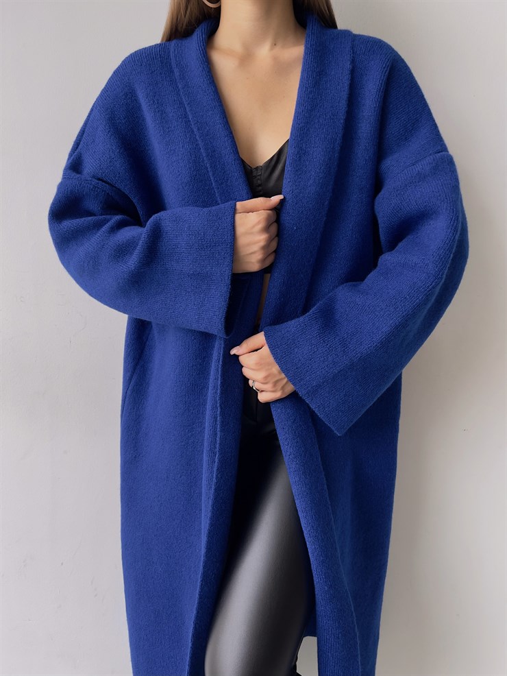 Uzun Triko Christopher Kadın Saks Hırka 23K000135