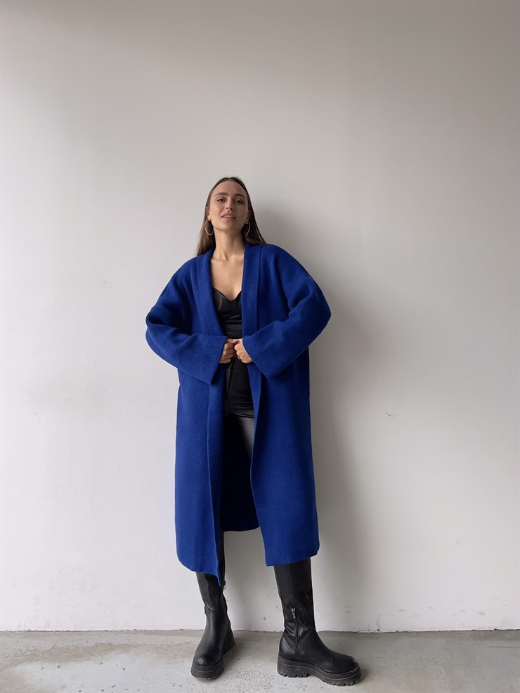 Uzun Triko Christopher Kadın Saks Hırka 23K000135