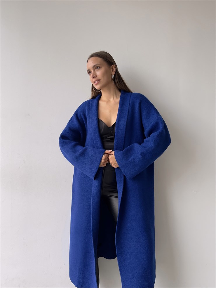 Uzun Triko Christopher Kadın Saks Hırka 23K000135