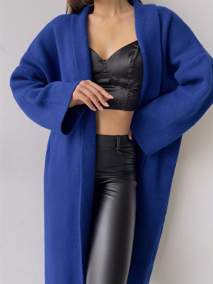 Uzun Triko Christopher Kadın Saks Hırka 23K000135