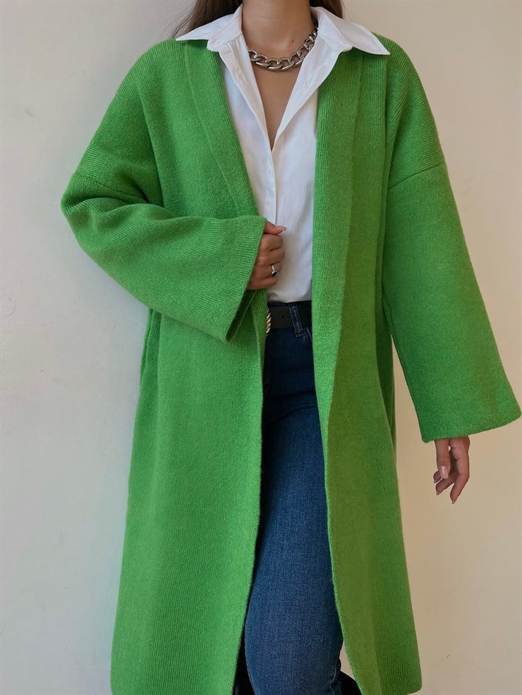 Uzun Triko Christopher Kadın Yeşil Hırka 23K000135