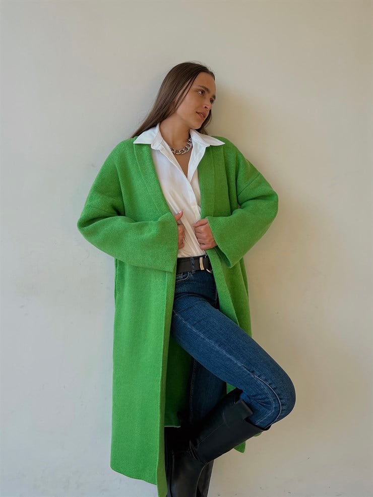 Uzun Triko Christopher Kadın Yeşil Hırka 23K000135