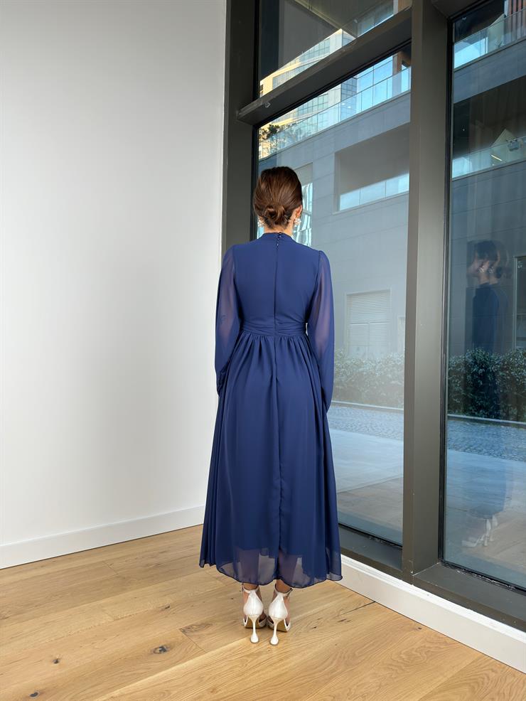 Uzun Tül Kol Zora Kadın Lacivert Elbise 23Y000496