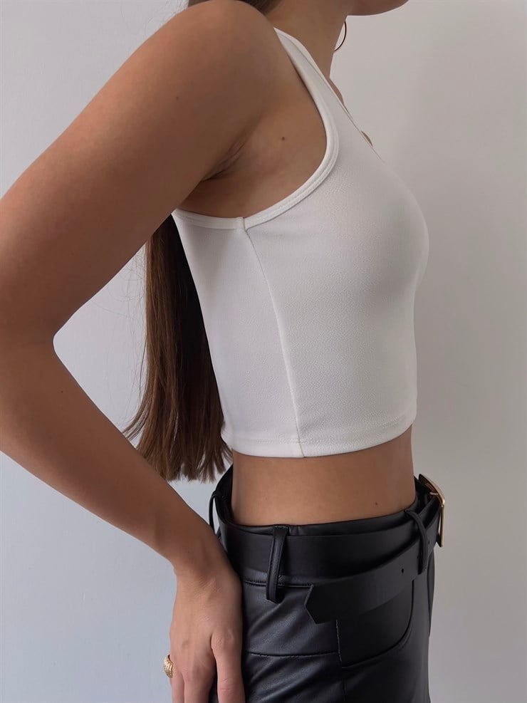 V Yaka Kalın Askılı Jaime Kadın Beyaz Crop 22Y000216