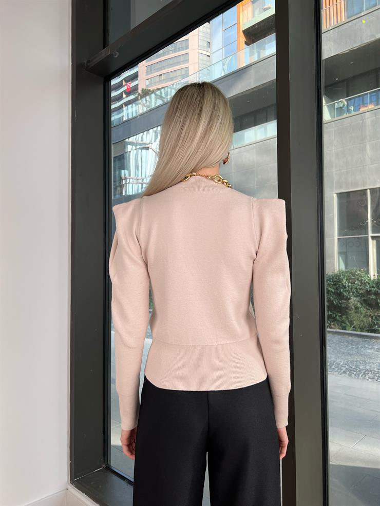 Yarım Boğazlı Omzu Vatka Görünümlü Valesca Kadın Taş Kazak 24k000086