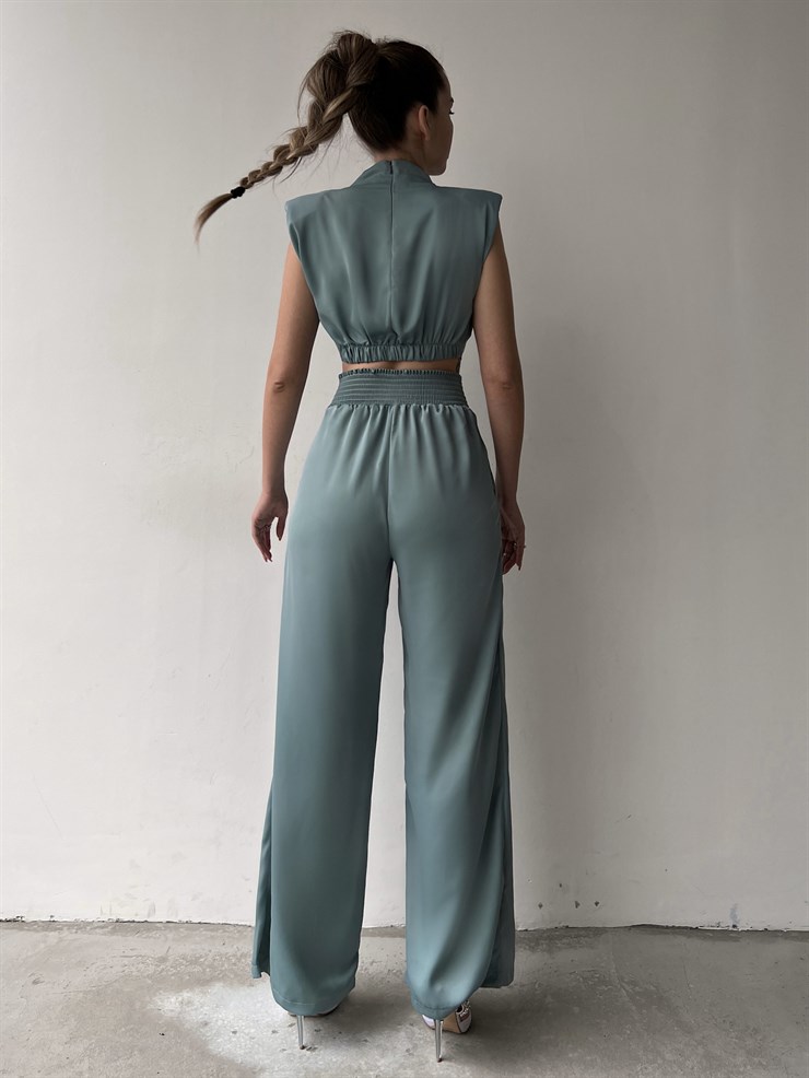 Vatkalı Halka Detay Bel Lastikli Kadın Mint Crop Bluz 22K000631